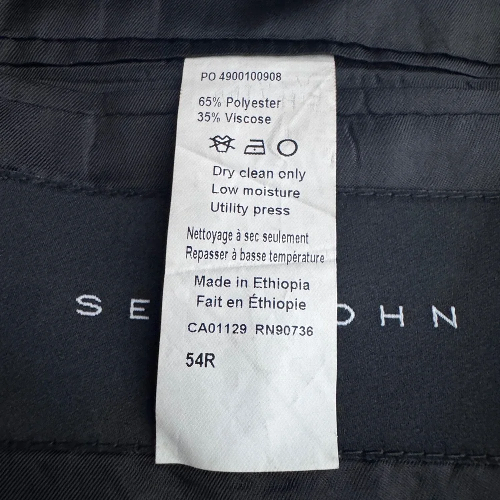 Sean John Suit Mens 54R 50x27 Black Solid 2-Button Notch Lapel Side Vent